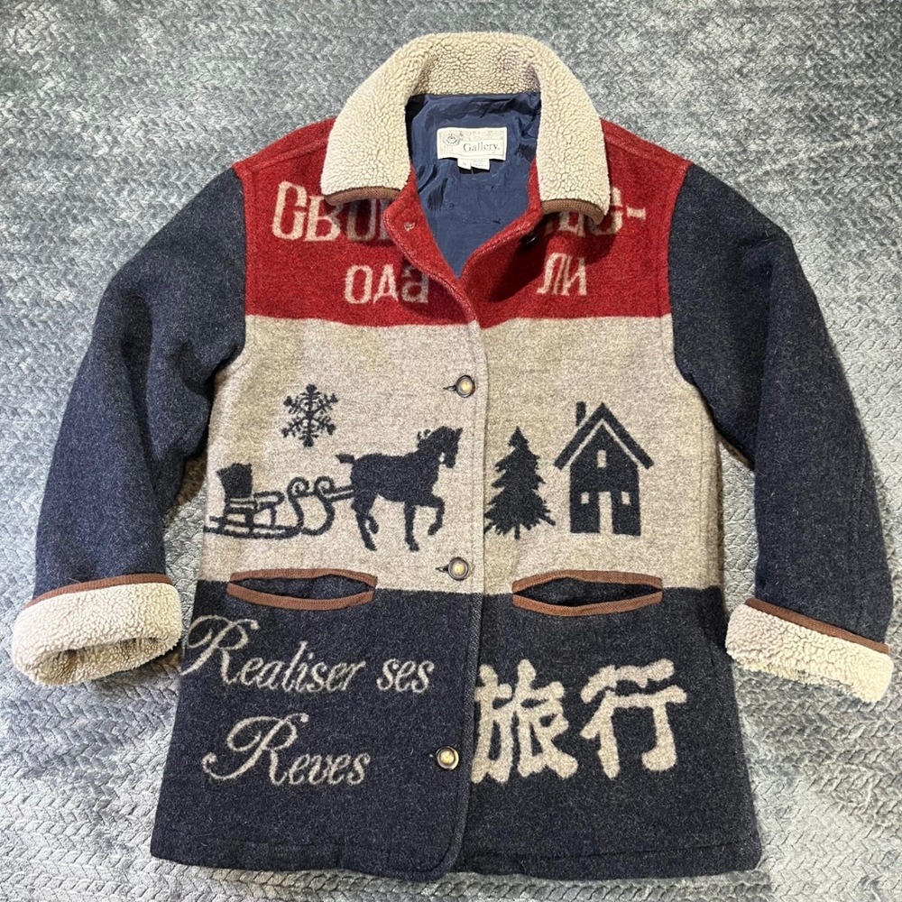 Gallery 90%Wool‎ Blend Sherpa Collar Winter Jacket  Medium Multi-Color